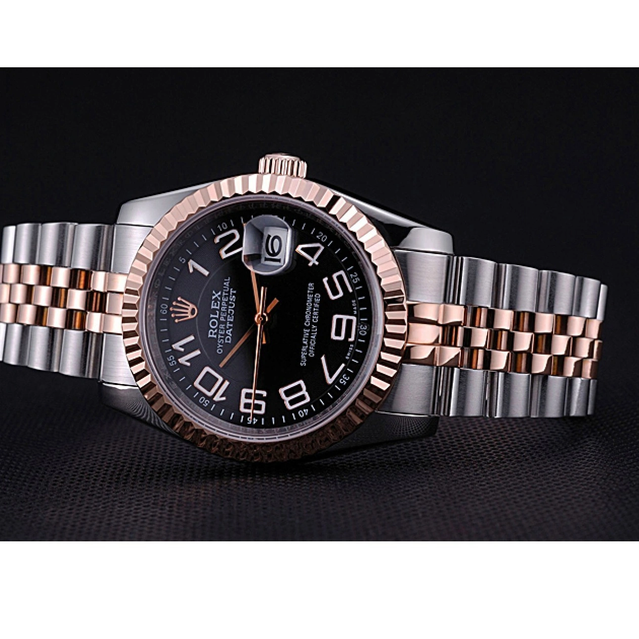 AAA replica watch Rolex Dial 622545 Black Gold and Bracelet Steel DateJust Stainless 1025